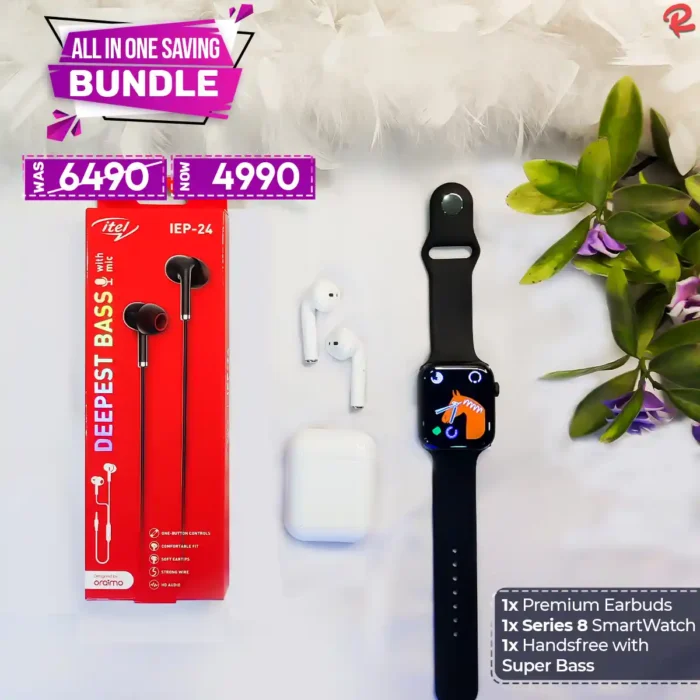 Buy All in one bundle| smart watch, earpods , and handsfree at best price | Rhizmall.pk